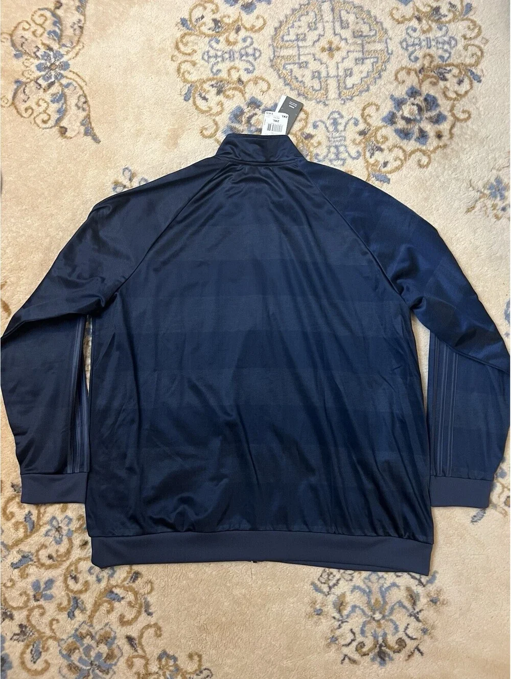 Adidas Jacket Mens 2XL Blue ESS 3S TTOP Q3 Full Zip Striped Logo Athletic Blue